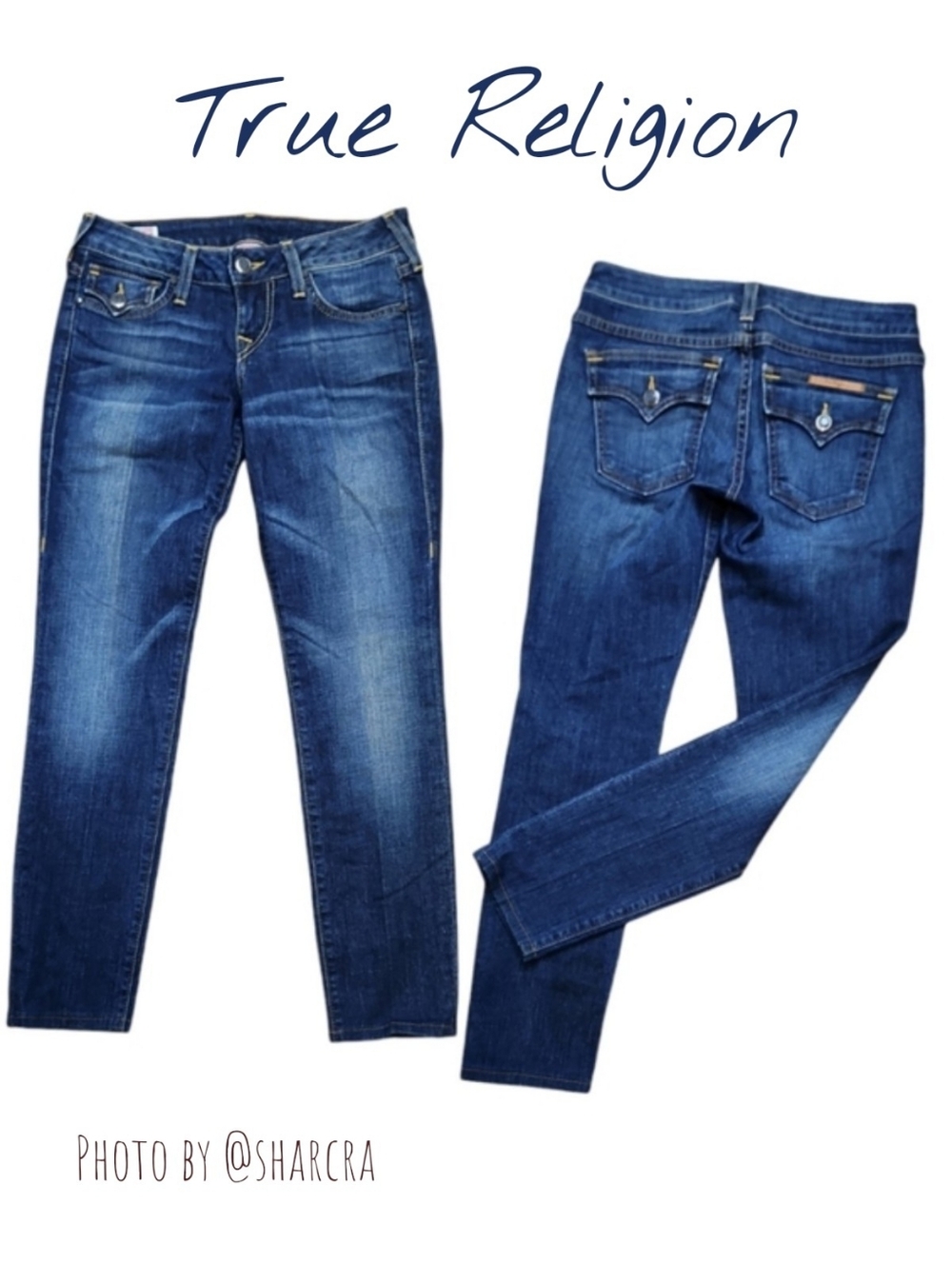True Religion Women WAKR20Q10 low rise slim straight skinny denim Blue jeans 26